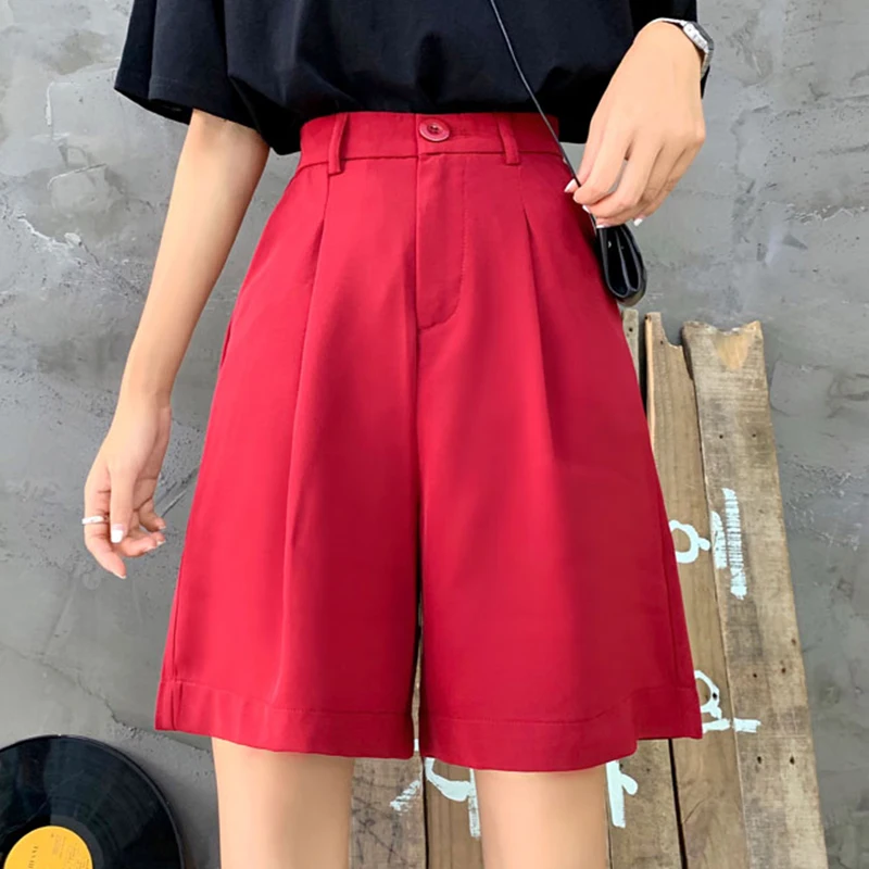 New Summer Knee Length Fashion New Women Shorts Skirts High Waist Casual Suit Shorts Wide Leg Women Short Pants Ladies Shorts