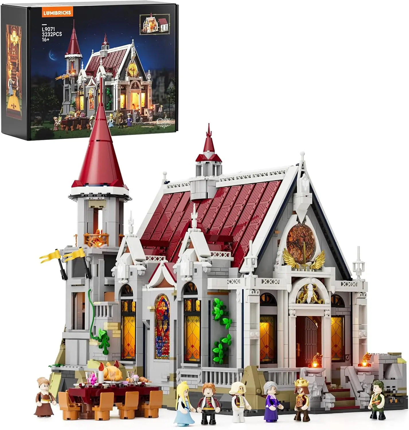 

Lumibricks 3232 Pcs Medieval Castle Banquet Hall Lighting Building Bricks Middle Ages City Town Modular Collection Display Kit