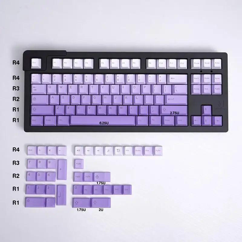 Dye Sublimation Purple Gradient Keycaps Top/Side Engraved PBT Material 125 Keys Cherry Profile For Mechanical Keyboard Keycaps