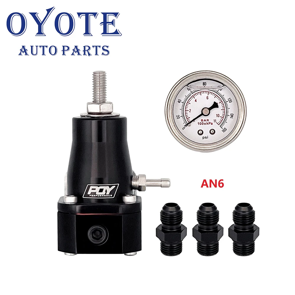 OYOTE Adjustable 30-70 PSI EFI Fuel Pressure Regulator Kit W/ Oil Gauge AN6 Fittings