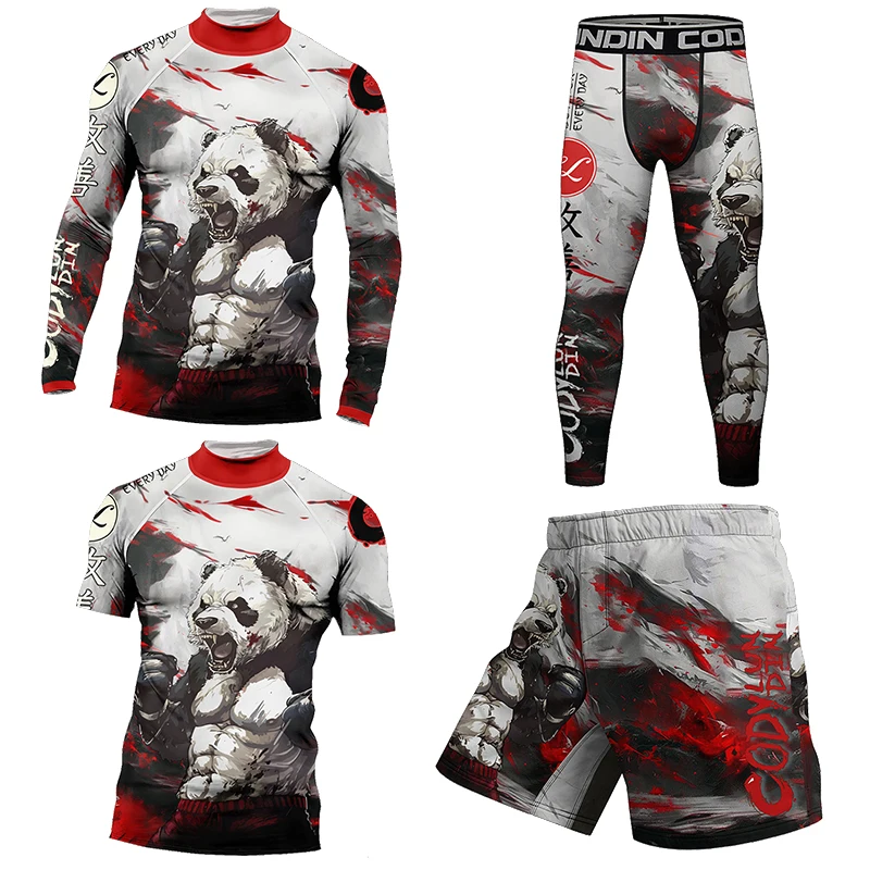 Hign NeckCompression MMA T Shirt+Pants Muay Thai Shorts Men jiu jitsu BJJ Rashguard Fitness Tracksuit Boxing Jerseys Sport Suit - Image 3