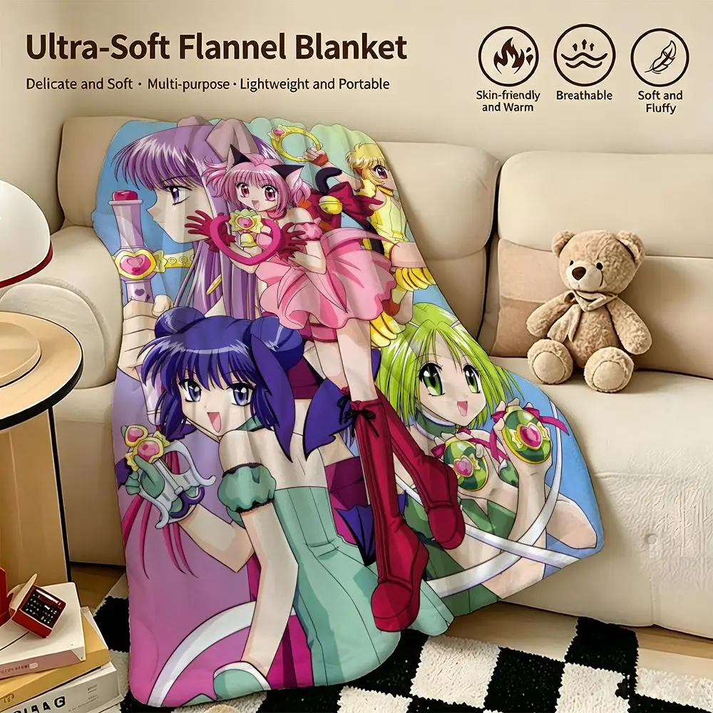 anime T-Tokyo Mew Mew-W Throw Warm Soft Flannel Blanket, Multi-use for Sofa Bed Camping Travel Nap