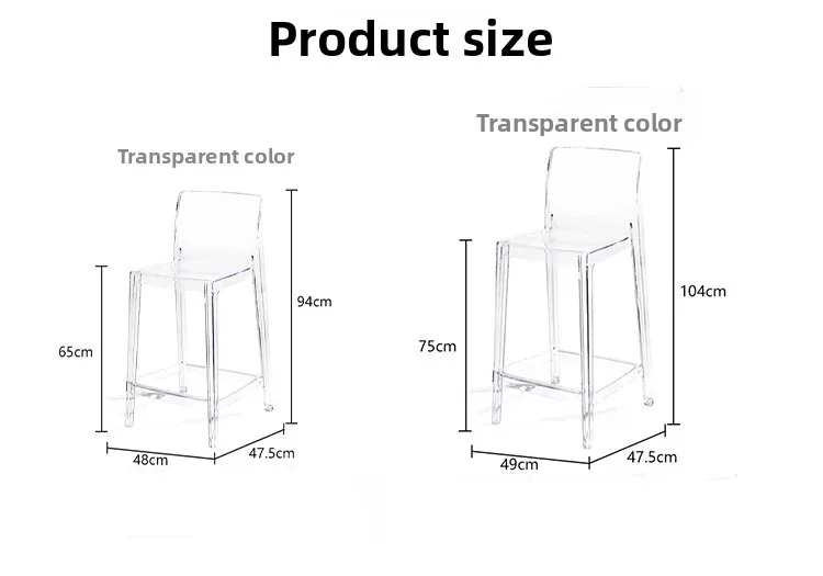 Clear Acrylic Modern Bar Stool Ergonomic Counter Height Chair Stylish Kitchen Island Seating for Home Furniture & Cafe Decor