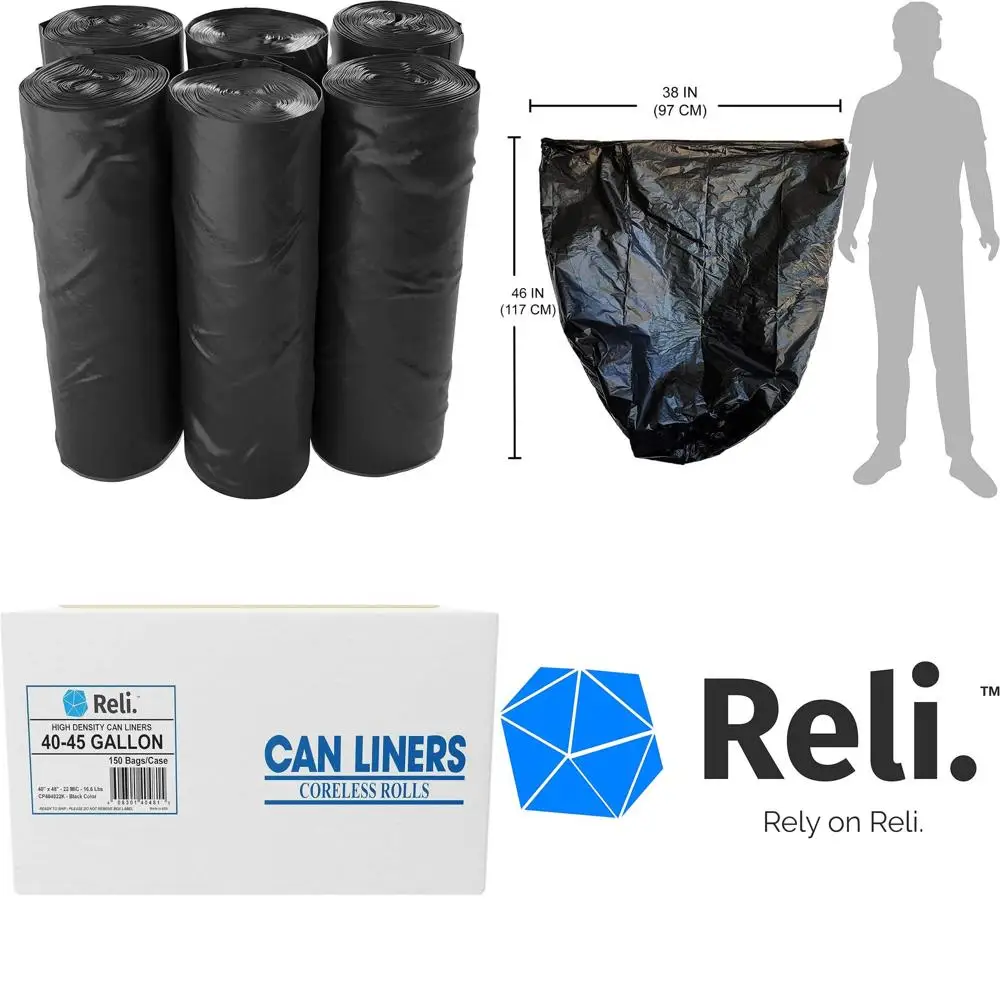 

Heavy-Duty 40-45 Gallon Black Garbage Bags, 150-Pack, Made in USA, Multi-Use, Bulk Value