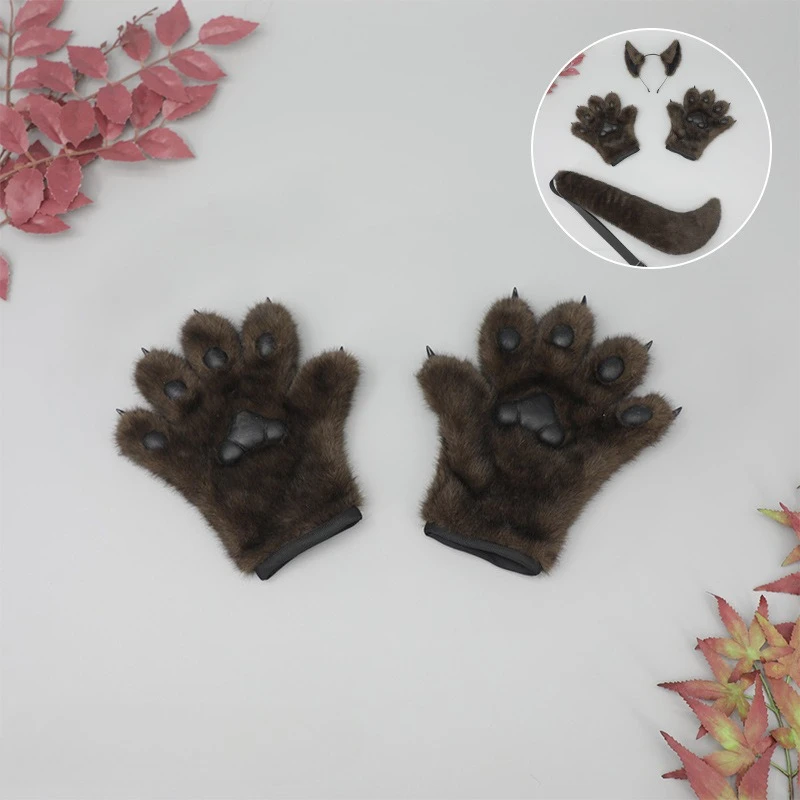 Halloween Prom Wolf Beast Pack Plush Claw Gloves Wolf Ears Wolf Tail Three-piece Set Cosplay Props cosplay accessories