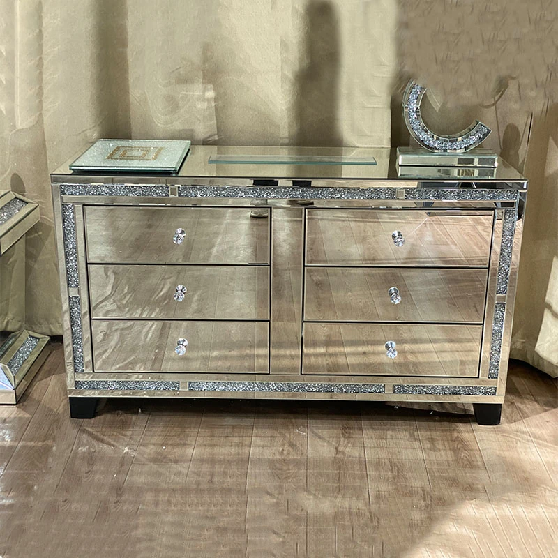 Mirror Diamond Crystal Dresser Locker with 6 drawers