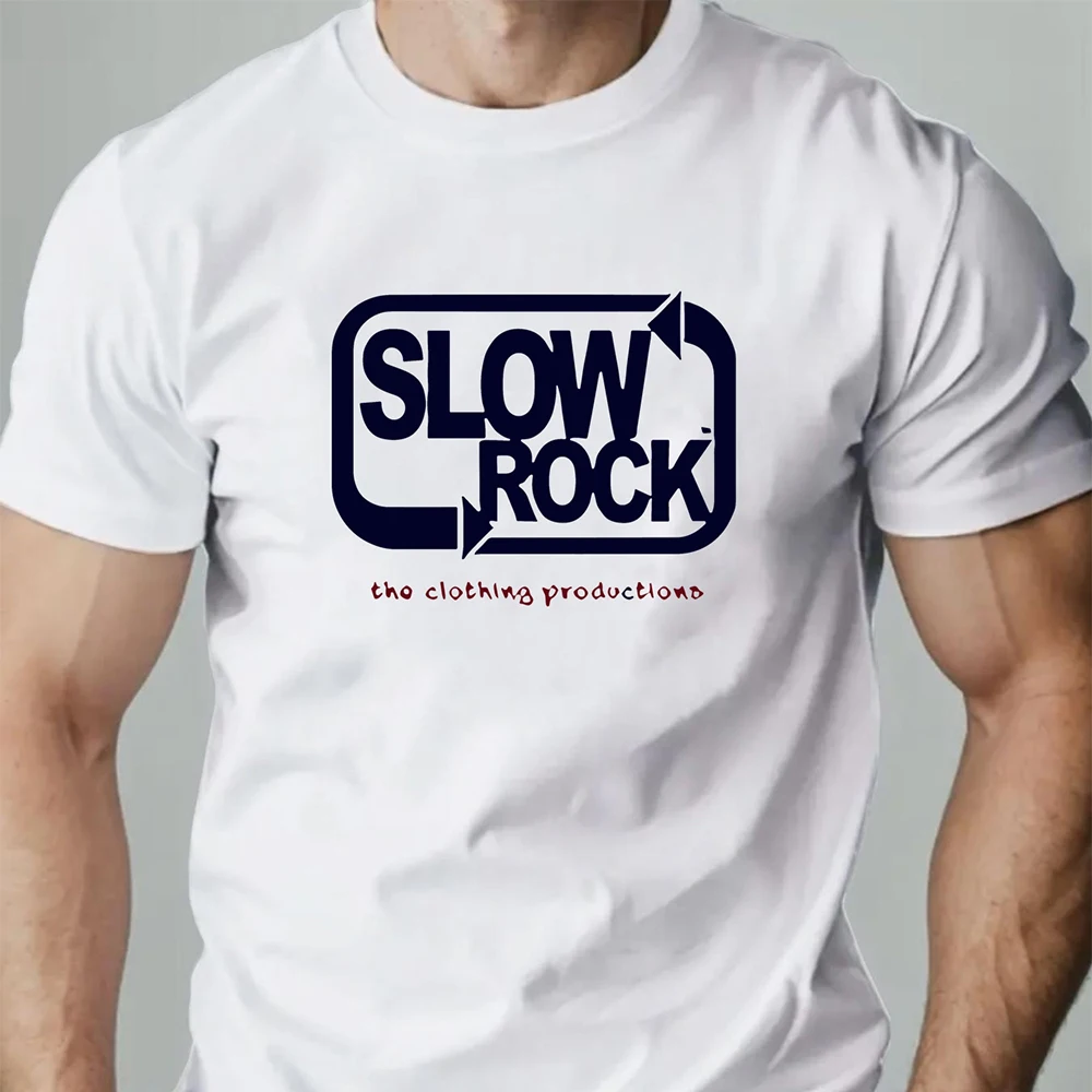 

Men's T shirt Slowrockk Pattern Printed Summer Fashion Leisure Breathable Men Round Neck T-shirt High Quality Men's Clothing
