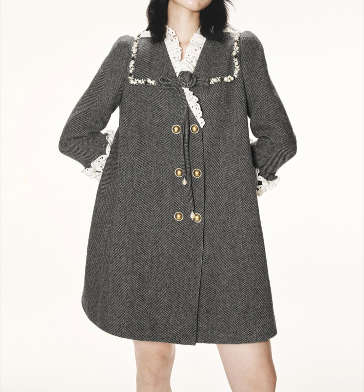 

Серое свободное стильное короткое платье для женщин, осень-зима, с длинным рукавом, элегантное винтажное твидовое платье с v-образным вырезом, облегающее платье