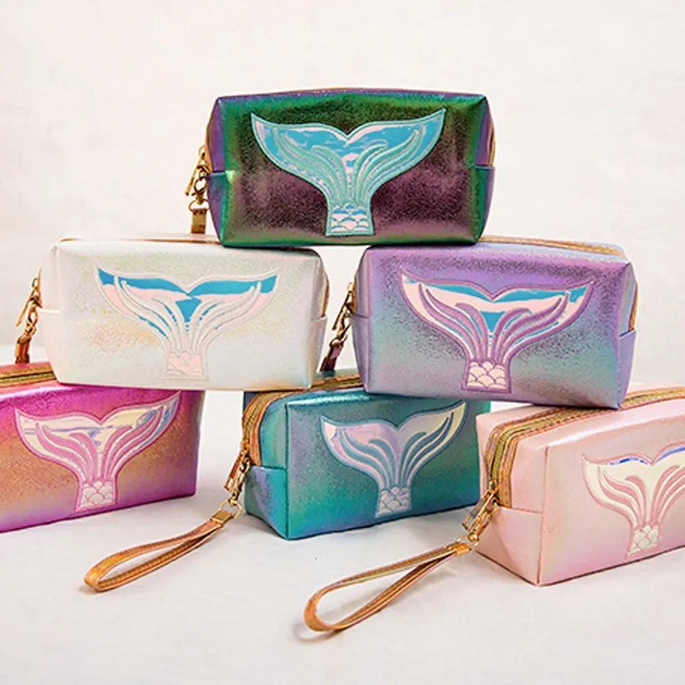 Fashion Convenient Mermaid Pattern PU Leather Cute Lovely Makeup Bag Cosmetic Bag Laser Bag Storage Bag