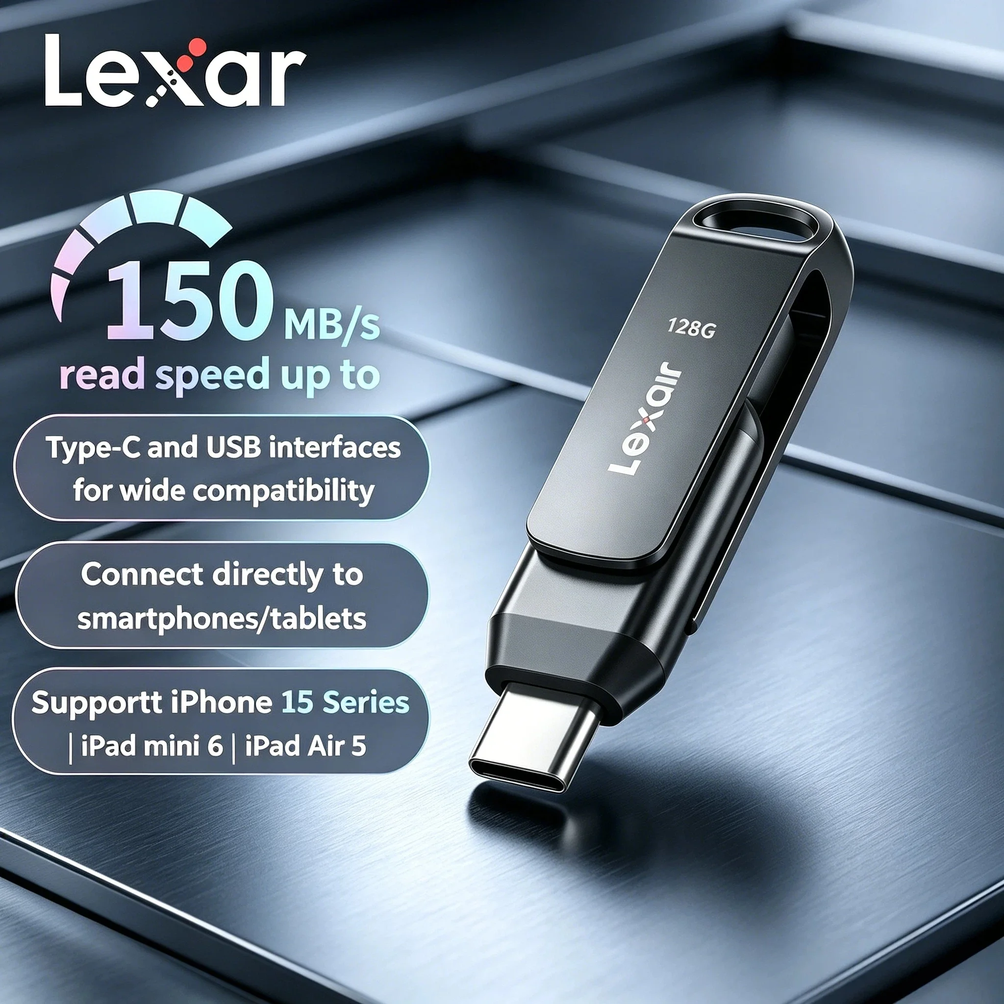 

Lexar JumpDrive D400 USB 3.2 Type C Type A Flash Drive Metal Casing Storage Expansion for PC iPhone 15 4K Ultra Max Pro
