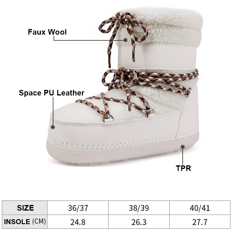 Faux Wool Snow Boots For Women WInter Warm Thick Fleece Space PU Boots Female Anti Slip Waterproof Thick Bottom Short Booties