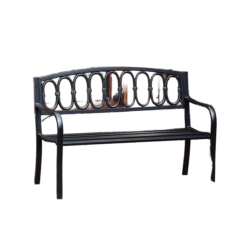 Purple Leaf Solid Wood Iron Art Outdoor Leisure Double Bench Modern Patio Bench Courtyard Community Plaza Backrest Included