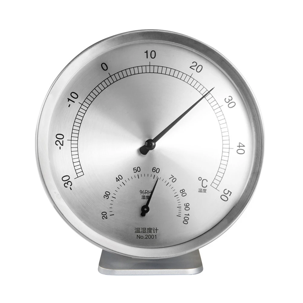 

Stainless Steel Metal Hygrometer Thermometer Large Display Clear Reading Surface Smooth Home Factory Warehouse Use Silver