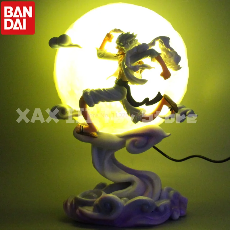 Figuras de uma peça dos desenhos animados nika luffy figura com luz da lua anime estátua estatueta coletar ornamentos modelo coleção brinquedos presente