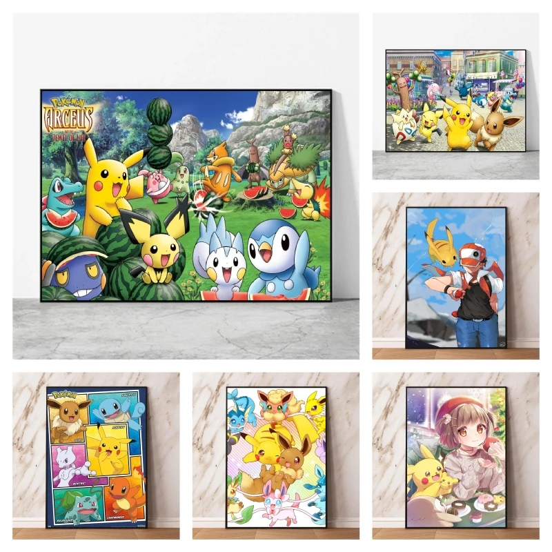 Japanese Anime Canvas Paintings Pokemon Pikachu Modern Home Birthday Gifts Decorative Poster Toys Wall Decoration