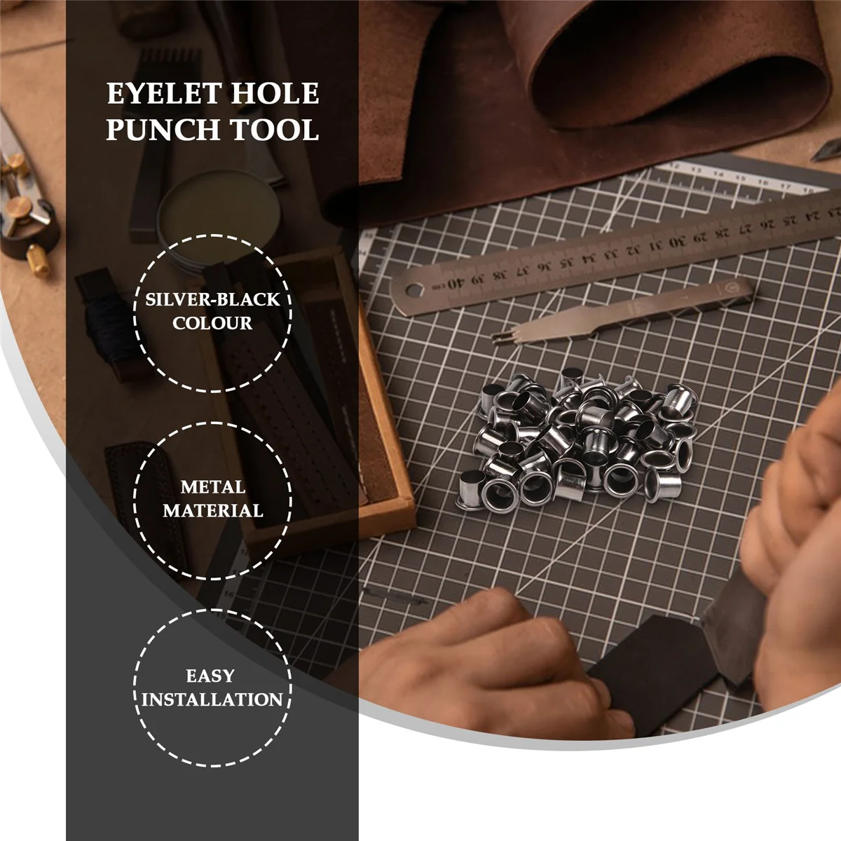 TOP 50Pcs Eyelets for DIY Kydex Sheath 7Mm Rivet Hand Tool Parts Eyelet Hole Punch Tool Kit