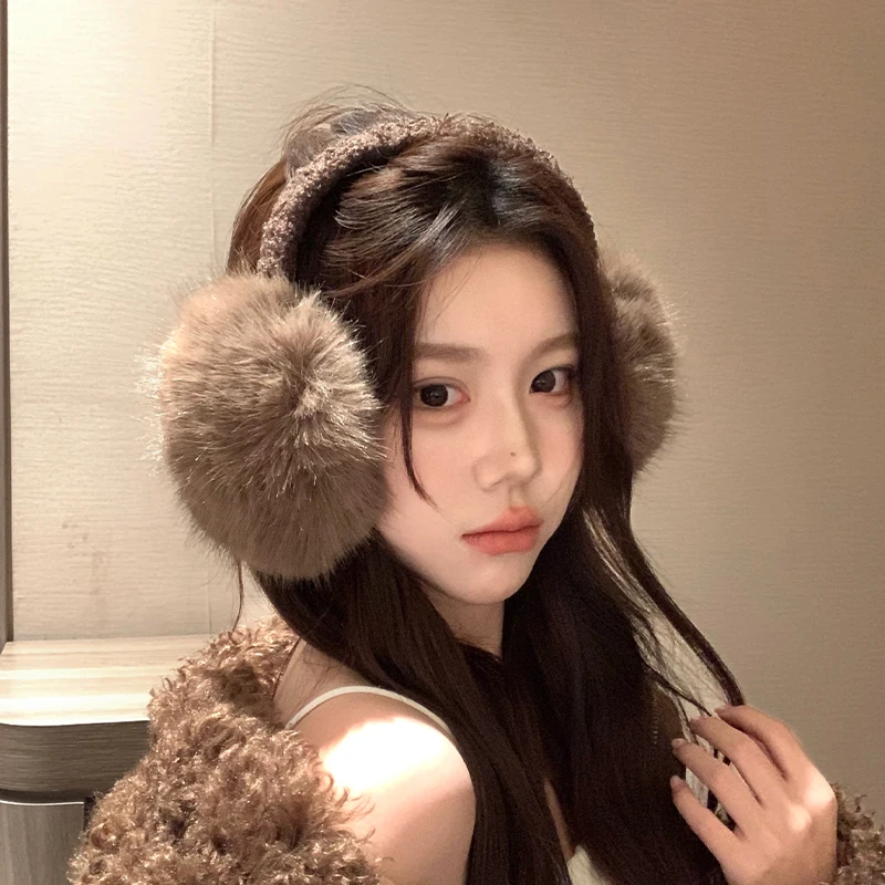 cute-plush-ear-muffs-women's-style-winter-anti-freeze-warm-brown-coffee-color-ear-cover-northeast-frostproof-ear-cover