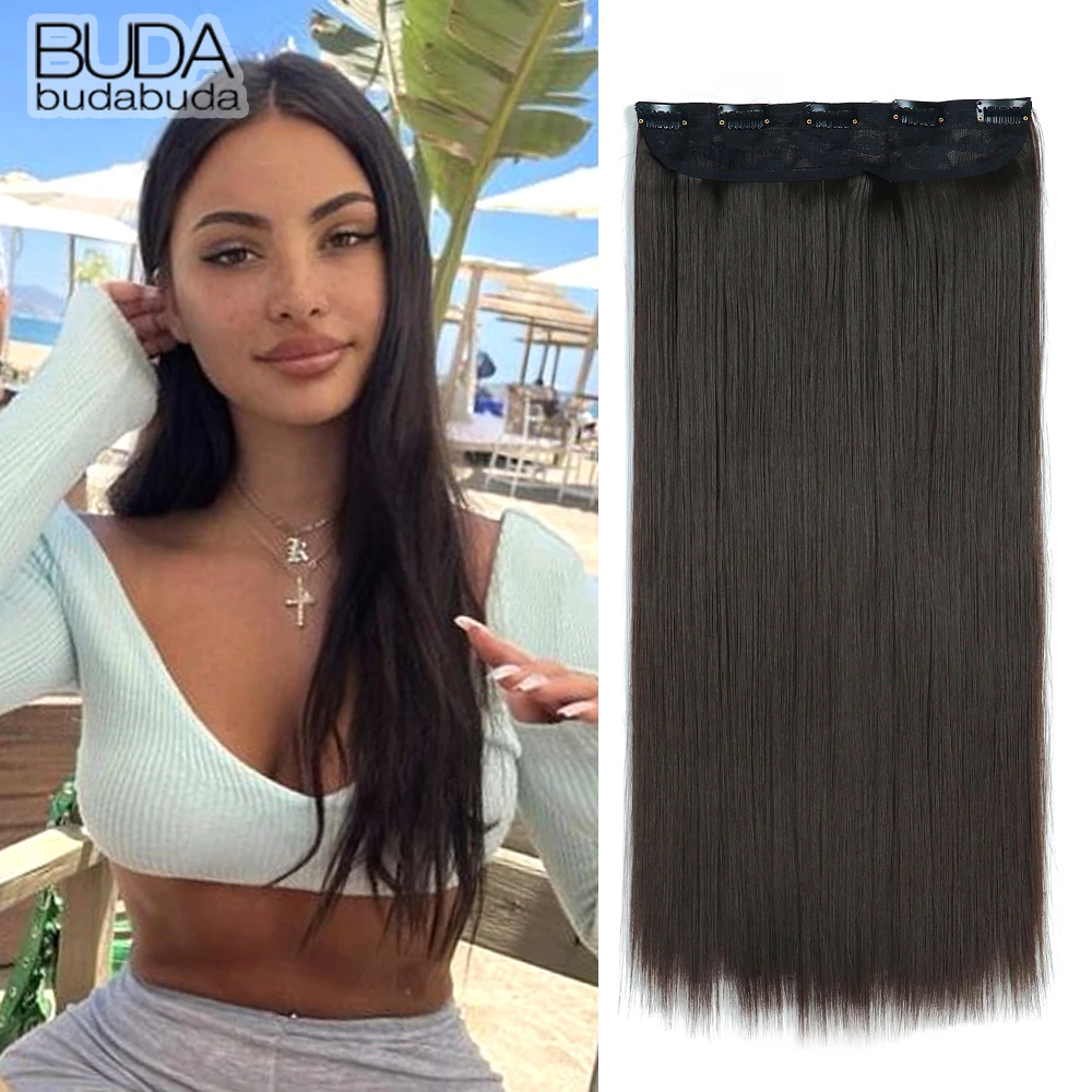 

Synthetic 5 Clip In Hair Extensions Long Straight Hairstyle Heat Resistant Blonde Black Hairpieces Natural Fake Hair For Women