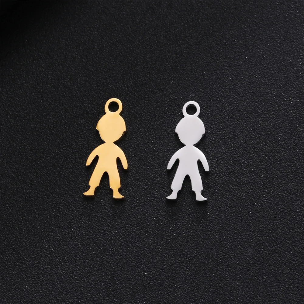 5pcs Tiny Stainless Steel Girl Boy Charms For Jewelry Making Supplies Wholesale Diy Handmade Necklace Bracelet Pendant Accessory