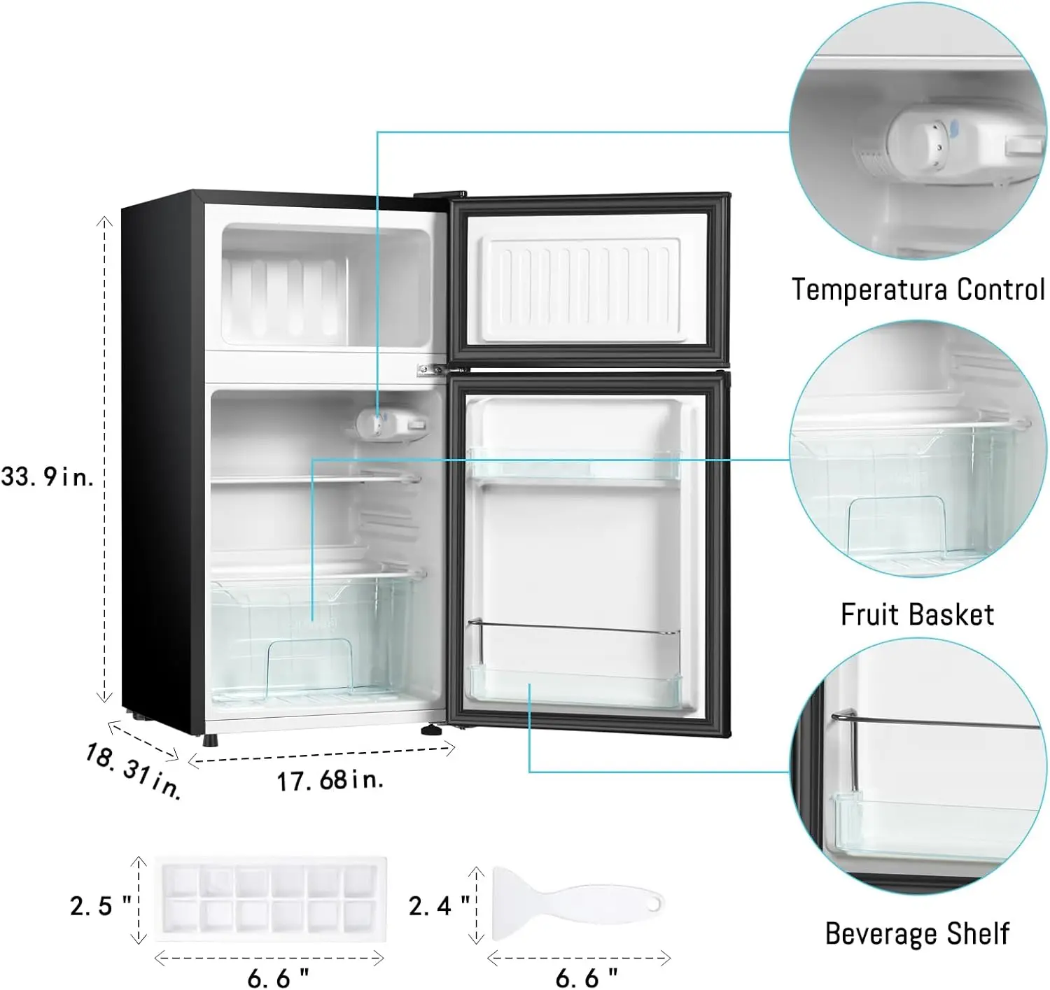 Mini frigorifero con congelatore, frigorifero compatto da 3.2 Cu.Ft, Mini frigorifero con 2 porte per camera da letto, ufficio, cucina, appartamento