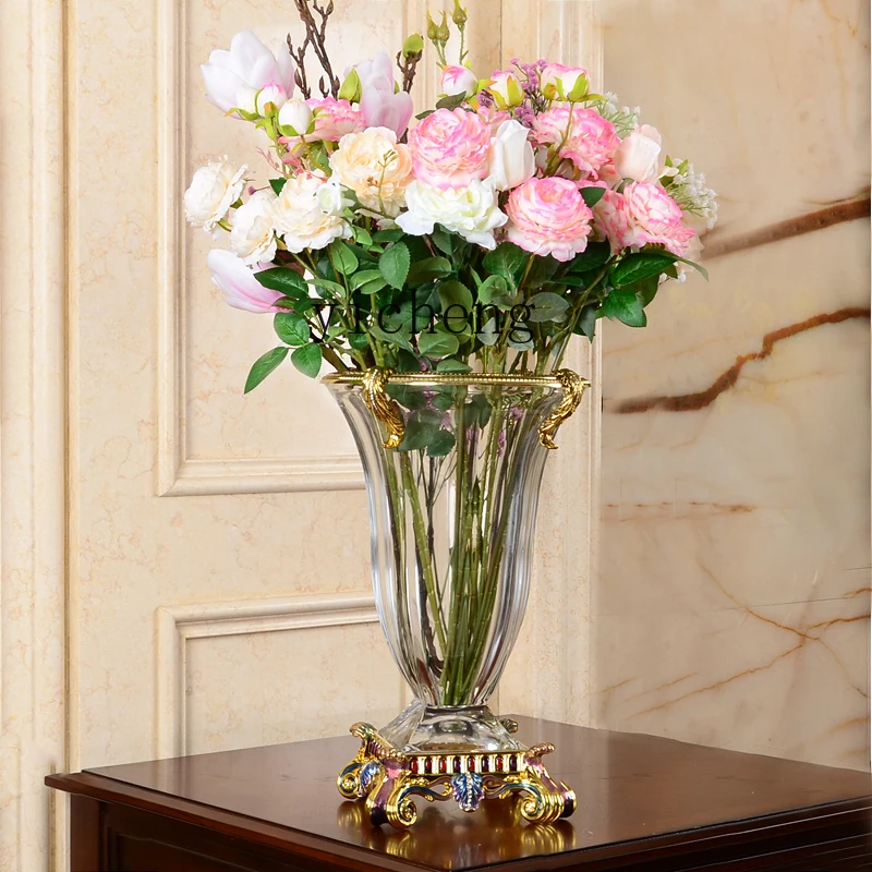 

LX Color Crystal Glass Large Vase Ornament Living Room Flower Arrangement Dried Flowers Creative