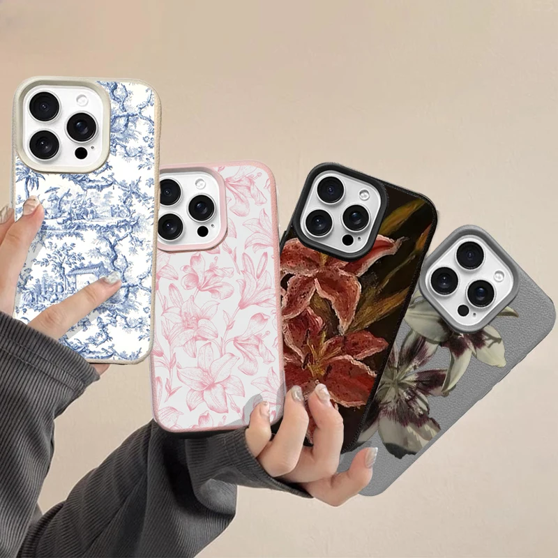 Funda de flores rosa y azul para OPPO A3 A5 A6 PRO A5X A18 A38 A60 A58 A78 A94 A74 RENO 11F 12F 14 PRO 7 10 6 5 Lite 5F Realme C53 C63