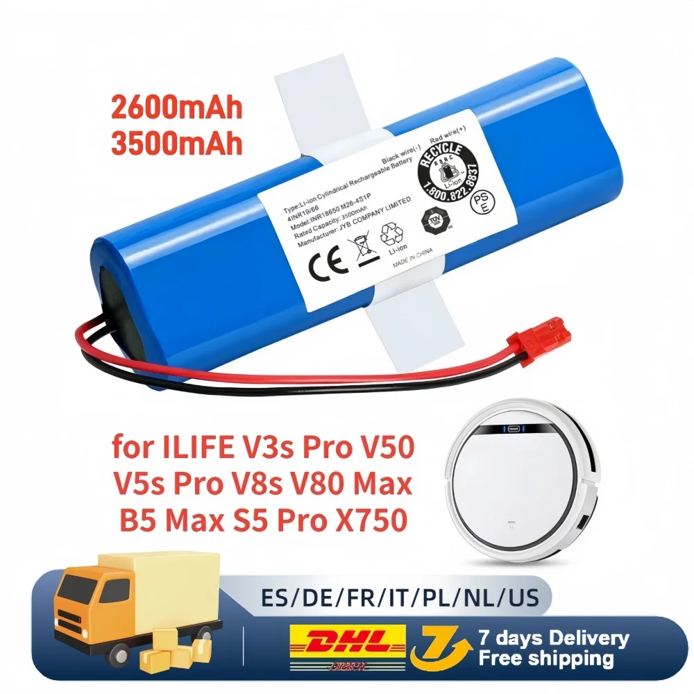 Genuine 14.8V 2600mAh 3500mAh 18650 Lithium Battery For ILIFE V3s Pro, V50, V5s Pro, V8s, X750 Robot Vacuum Cleaner Battery