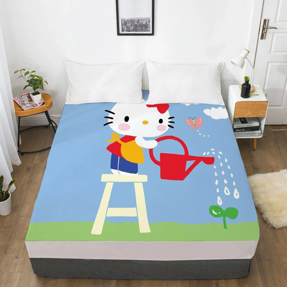 Imagem -05 - Gato dos Desenhos Animados Elástico Cabido Folha de Cama com Uma Faixa Elástica Colchão Capa Customizável Tamanho Adorável Capa de Cama para Crianças Céu