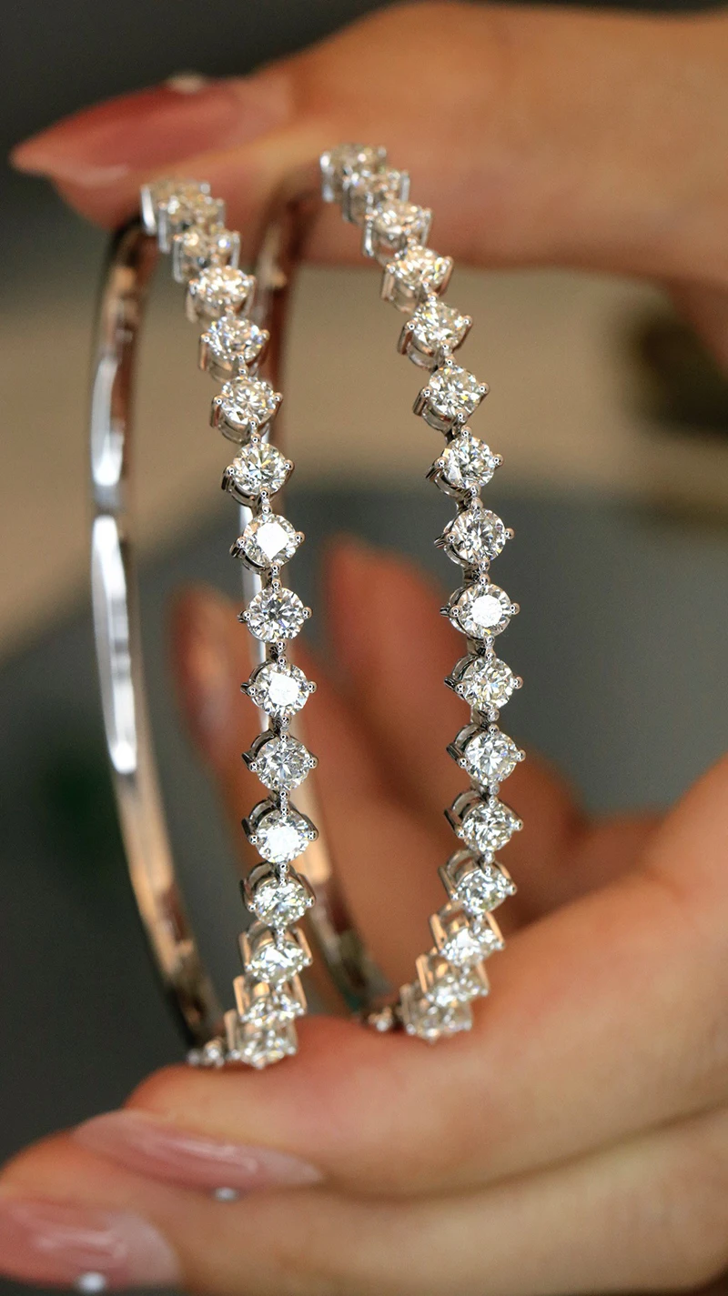 LUOWEND 100% 18K White Gold Bangle Luxury Classic Design 3.0carat Real Natural Diamond Bangle for Women High Party Jewelry