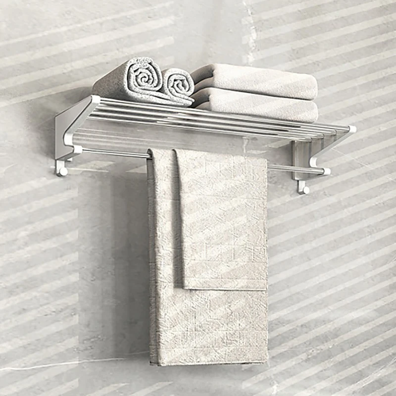 Modern Deluxe Double Stainless Steel Corner Mount Towel Rack Multifunctional Bathroom Storage Rack Shelf