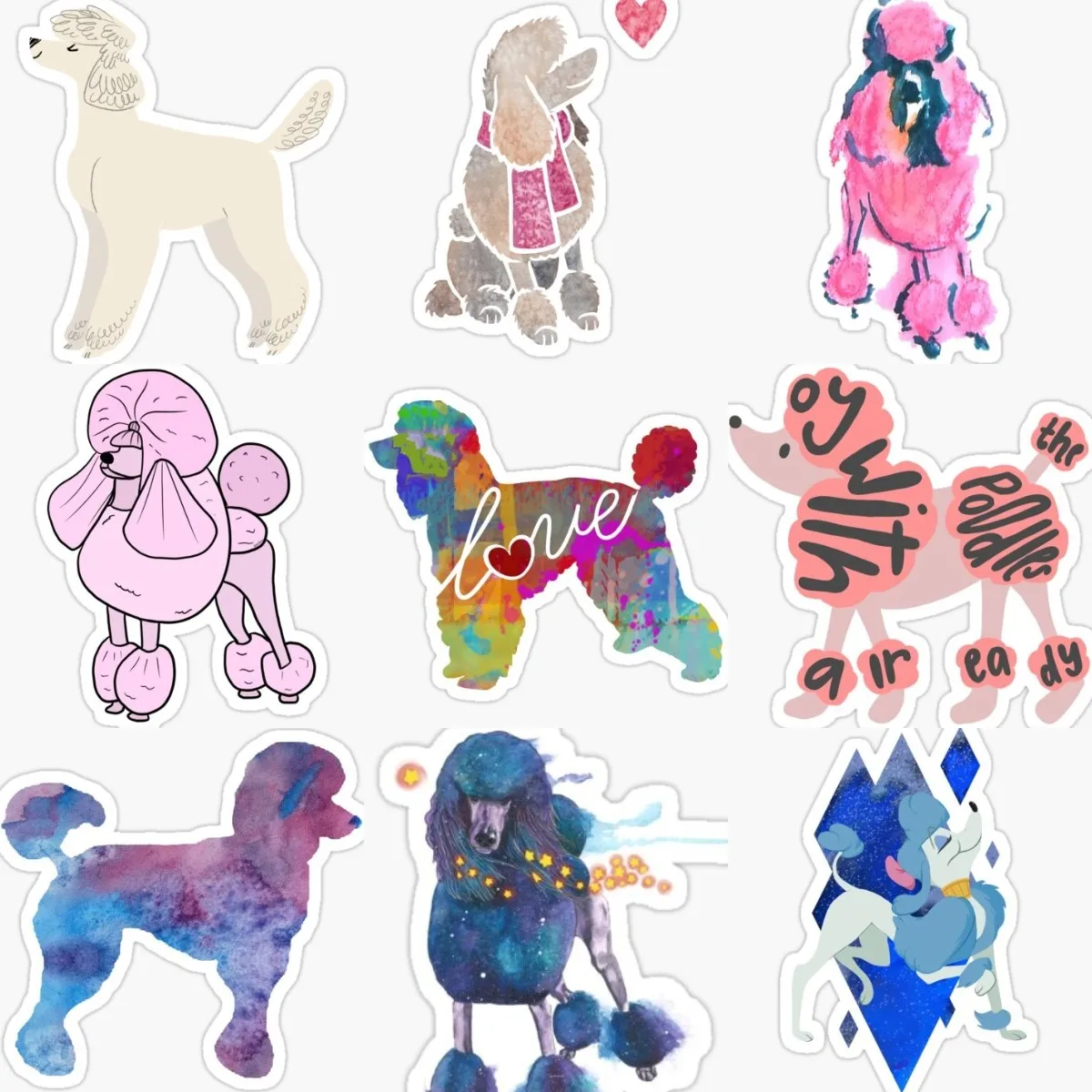 

Creative Catoon Poodle Dog Sticker Motorcycle Laptop Room Truck Window Van Wall Glass Helmet PVC Decoration Accessories Decals