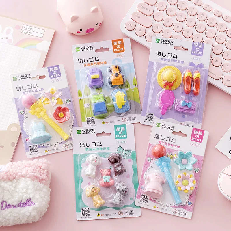 

New Cartoon Kawaii Small Animal Eraser Creative Assembling Cake Dinosaur Girl Series Eraser Set Kids Learning Incentives Gifts