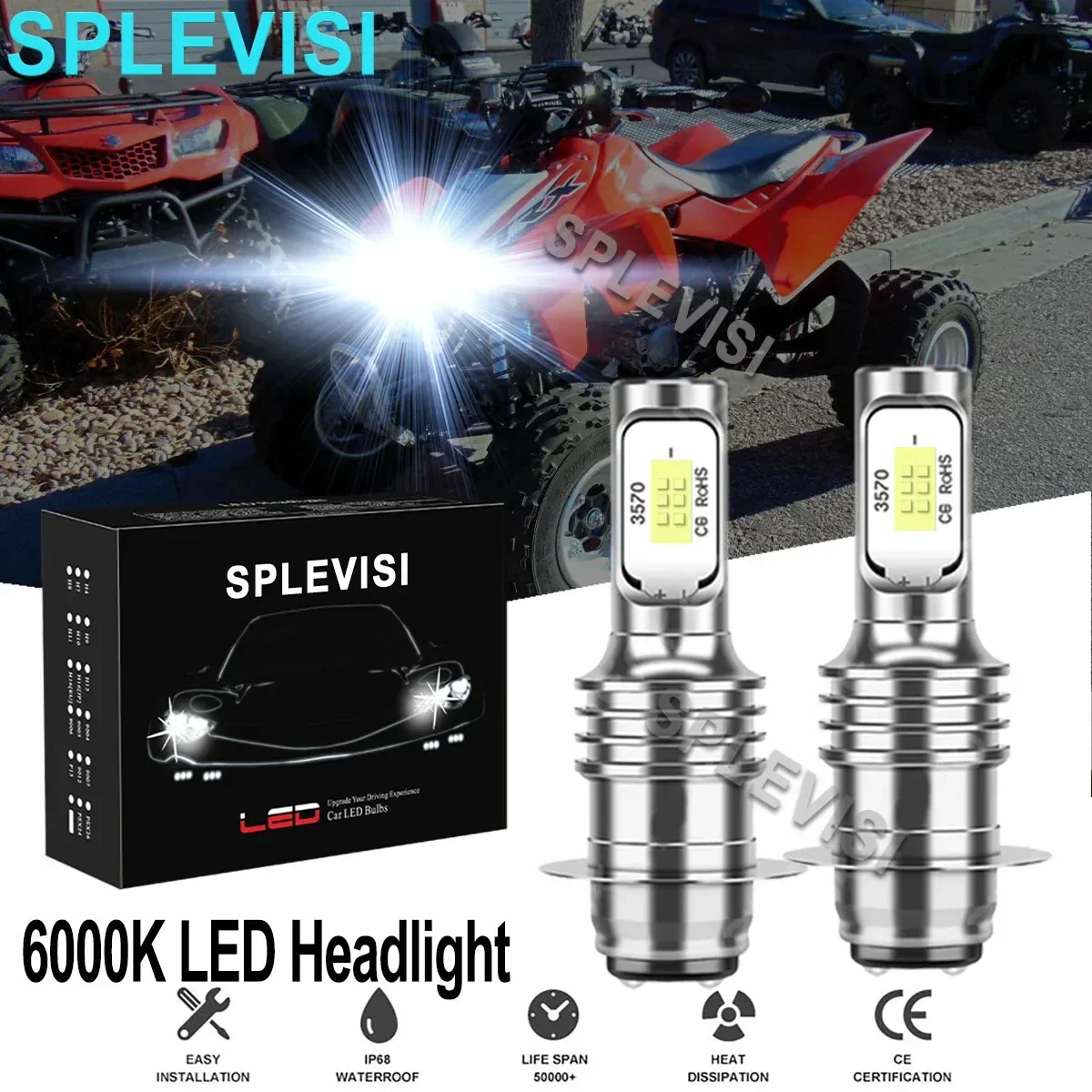 

2x70W Pure White LED Headlight Bulbs 6000K For Honda TRX450ER 2006-2014 Electric Start CRF450X 2004-2015 CRF250X 2004 2005-2015