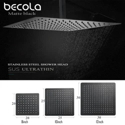 LANGYO Black Square Rain Stainless Steel Shower Head Ultrathin 2 MM 8/10/12/16 Inch Choice Bathroom Wall & Ceiling Mounted