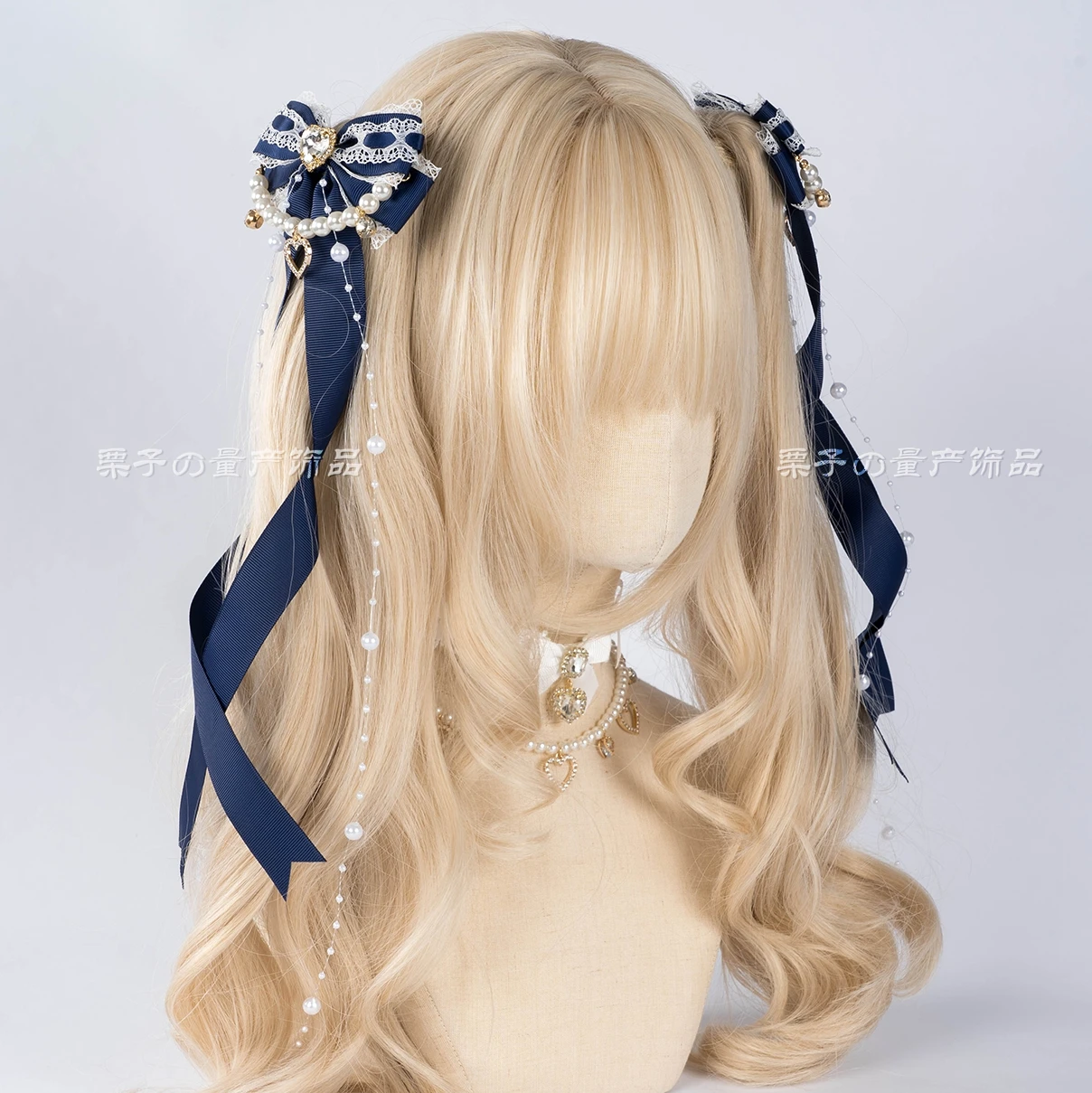 

Пара длинных растяжек с бантом, кружево, жемчужная цепочка, заколка для волос в стиле Лолиты, косплей, кулон в форме сердца, обруч для волос, аксессуары для волос для девочек