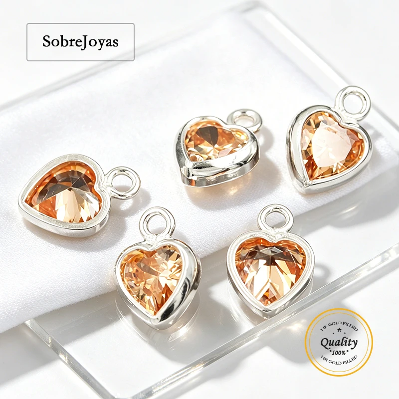 925 Sterling Silver Heart Shaped Birthstone Charm Pendant 3/4mm Horizontal CZs - Mix & Match for Jewelry Design