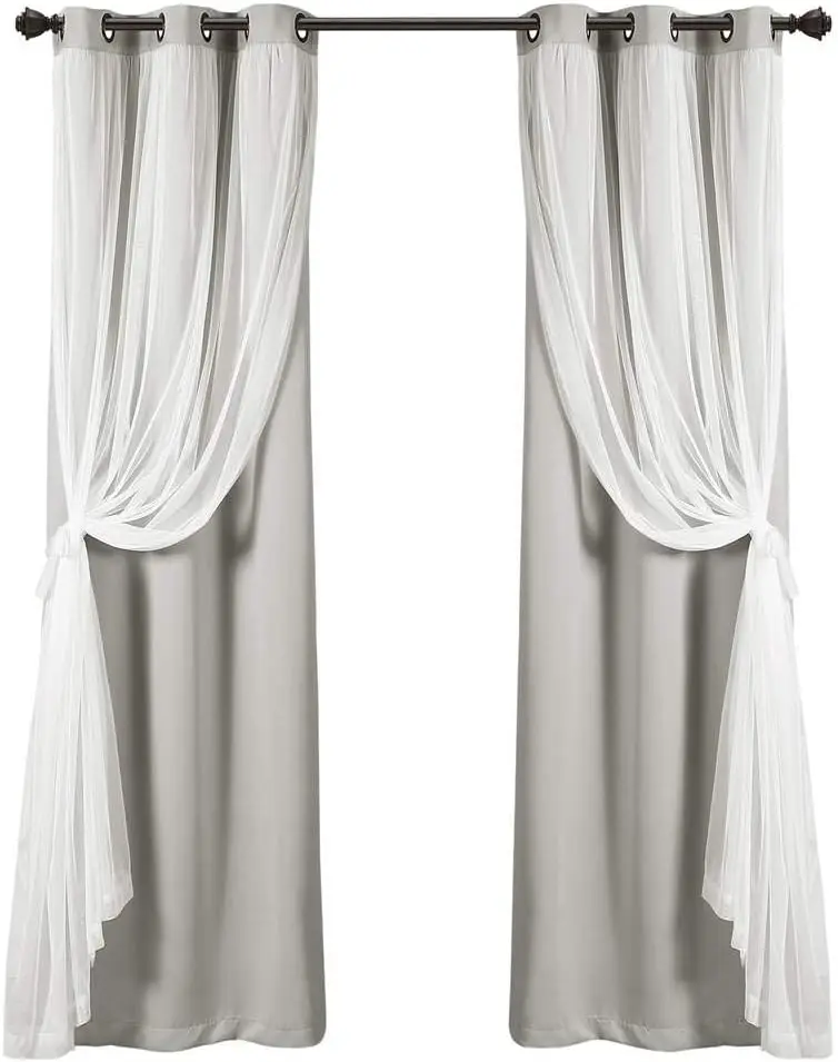 

Sheer Grommet Curtains with Blackout Lining, Window Panels Pair 38"x95" Light Gray