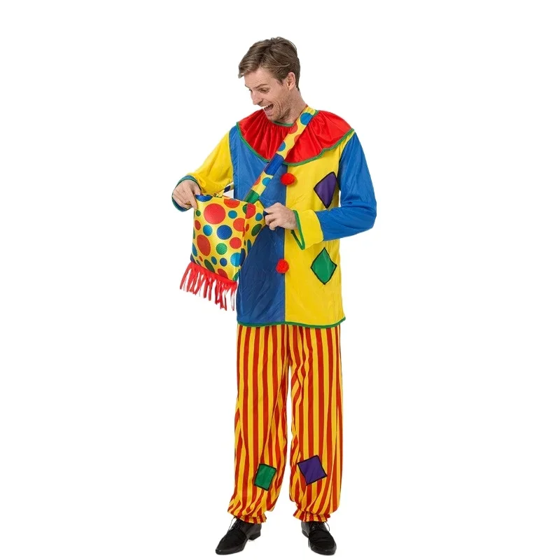 Adult Clown Cosplay Costumes Man Role-playing Costume Jumpsuits Stage Performance Suit Carnival Party Clothing Wig Clown Clothes