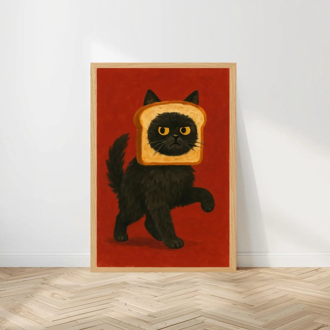 Angry Cat Bread Head Print, Funny Black Cat Wall Art, Meme Cat Poster, Toast Cat Illustration, Humorous Pet Decor, Grumpy Kitty