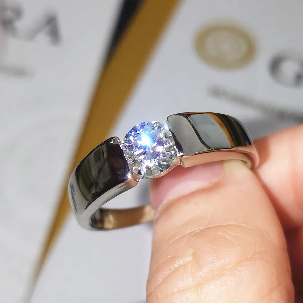 

Fine Jewelry Original 925 Sterling Silver Ring Solitaire 6mm 1Ct Diamond Wedding Rings for Women and Men