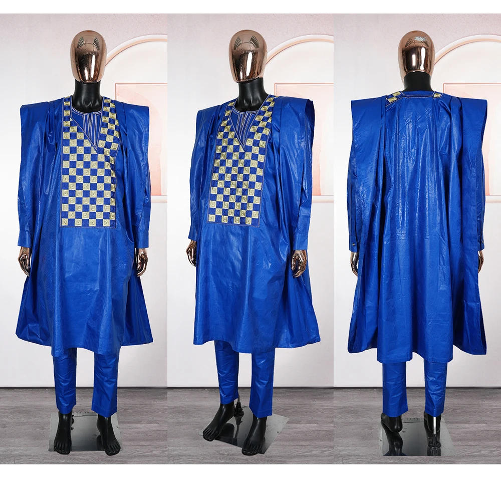 

African Clothes for Men Dashiki Tradition Outfit Robe Embroidery Tops Pants Suits Bazin Muslim Wedding Party Clothing 2026