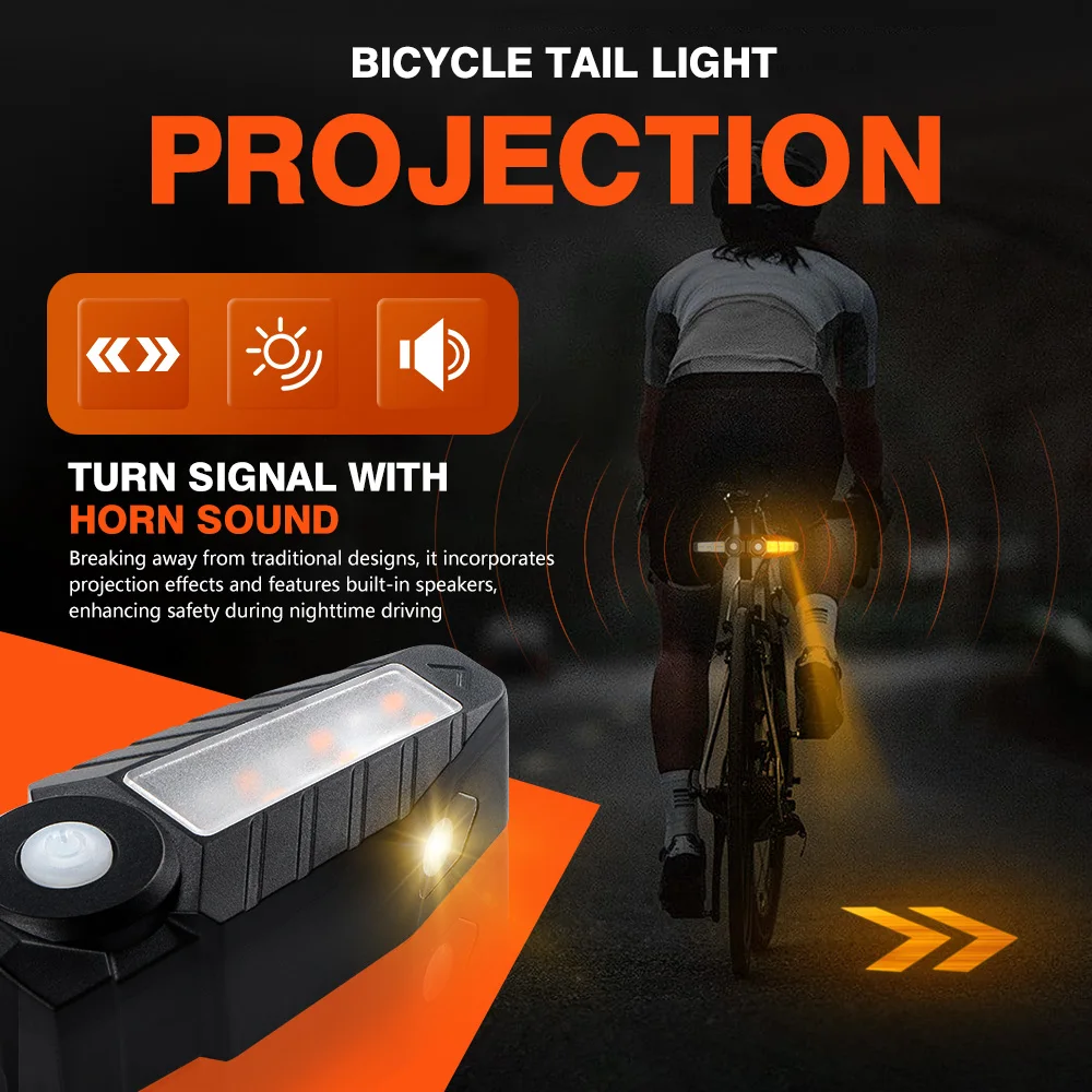 1/ 2Sets Bicycle Remote Control Taillight Projection Riding Light USB Bike Light Wireless Night Light Turn Signal Safety Lamp