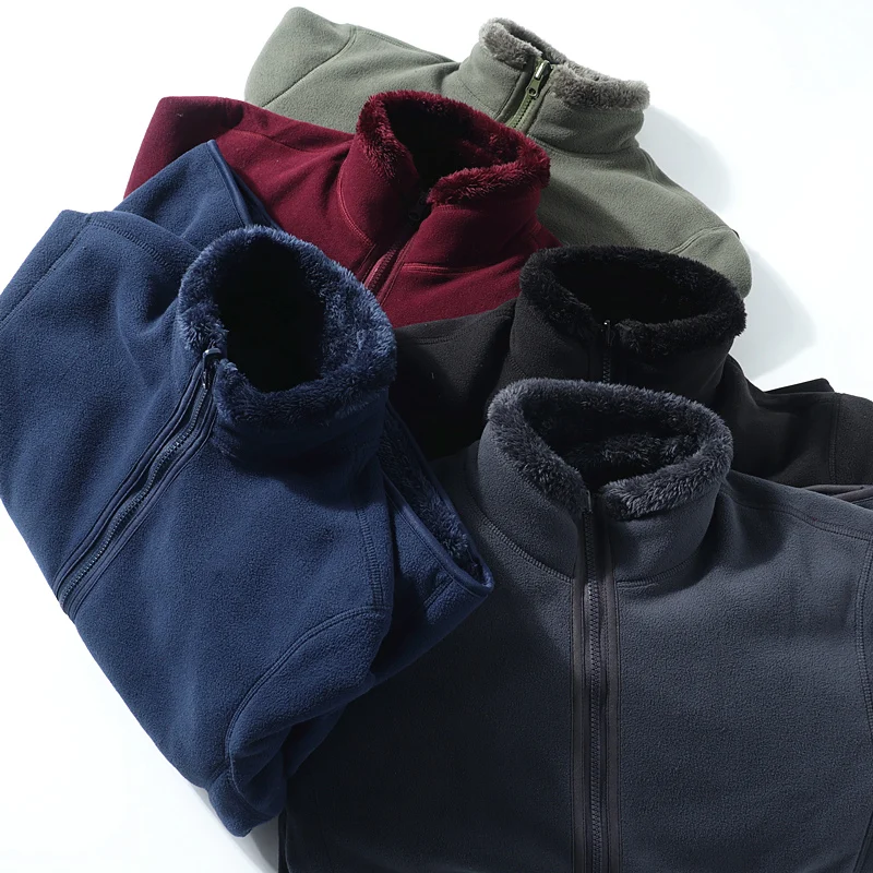 

Men's Double-Sided Wear Fce Lined Stand Collar Jaet Warm Faionable Coral Velvet Coat Autumn Winter Zipper Sve Stand...