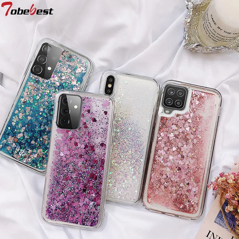 Dynamic Quicksand Glitter Liquid Silicone Case For Samsung Galaxy A52 A32 A12 A42 A72 A22 4G 5G Coque Bling Crystal Clear Cover