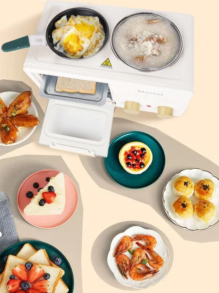 متعددة الوظائف 4 في 1 آلة الإفطار المنزلية فرن كهربائي صغير آلة الساندوتشات عجة مقلاة إناء/ قدر المرجل