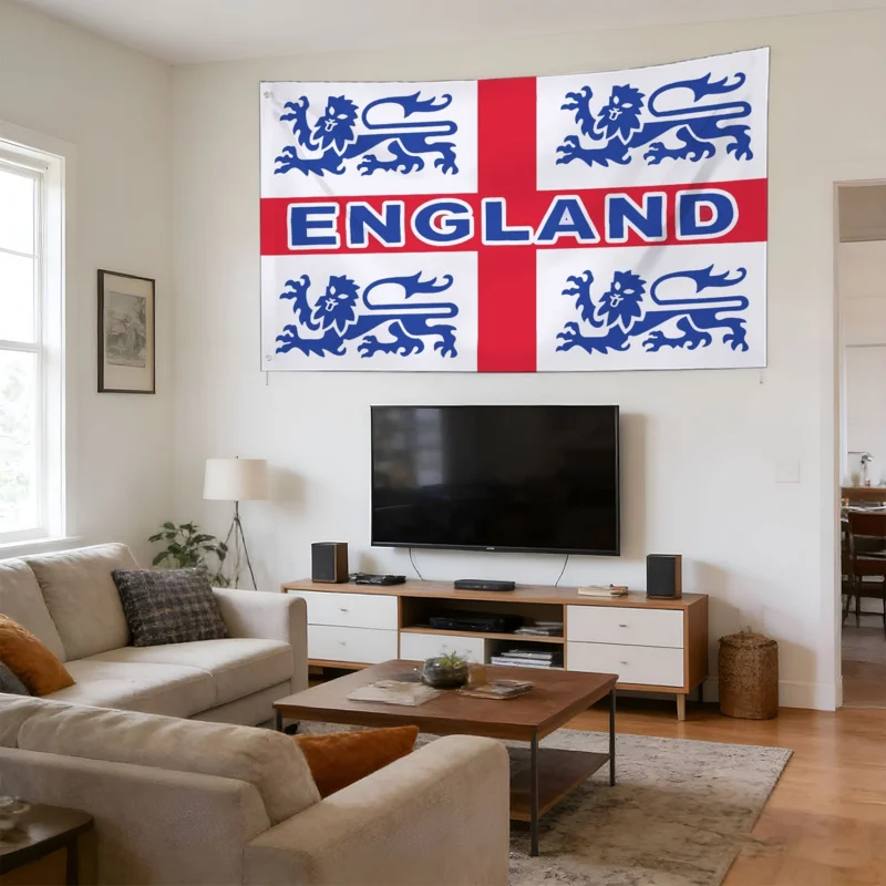 1 pièce, drapeau de football 2D plat des Trois Lions d'Angleterre, 100% polyester, adapté pour une utilisation à la maison, au jardin, en extérieur ou en intérieur. (wsj)