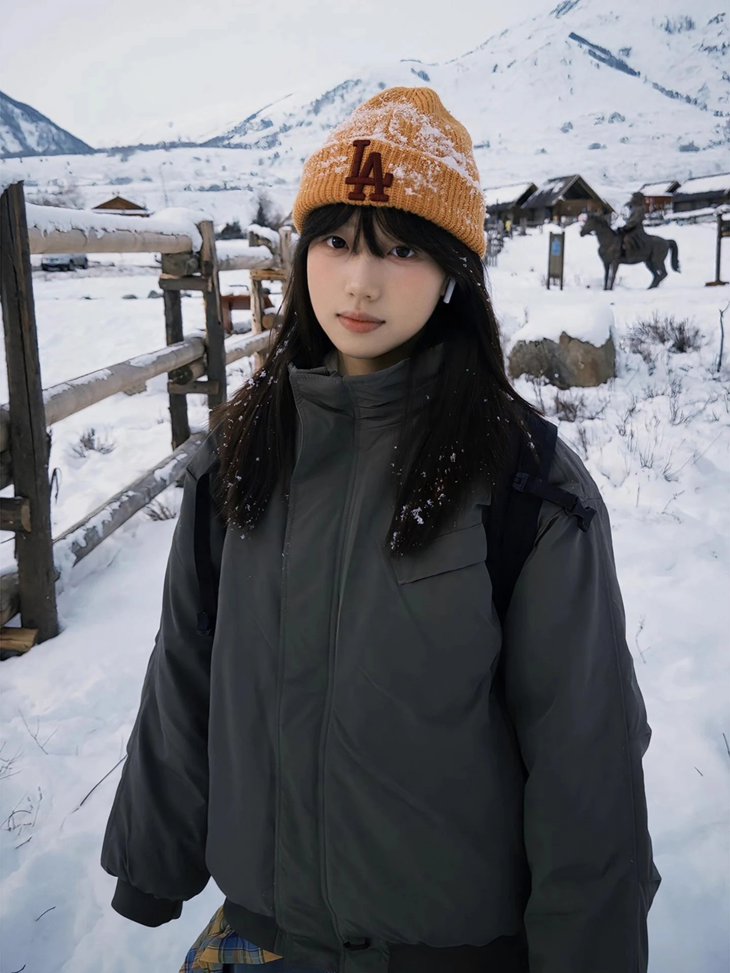 

American Sle Thiened Stand Collar Workwear Jaet Cotton Clothes Men Winter Trendy High-End Feeling Cool Thi Warm Coupl...