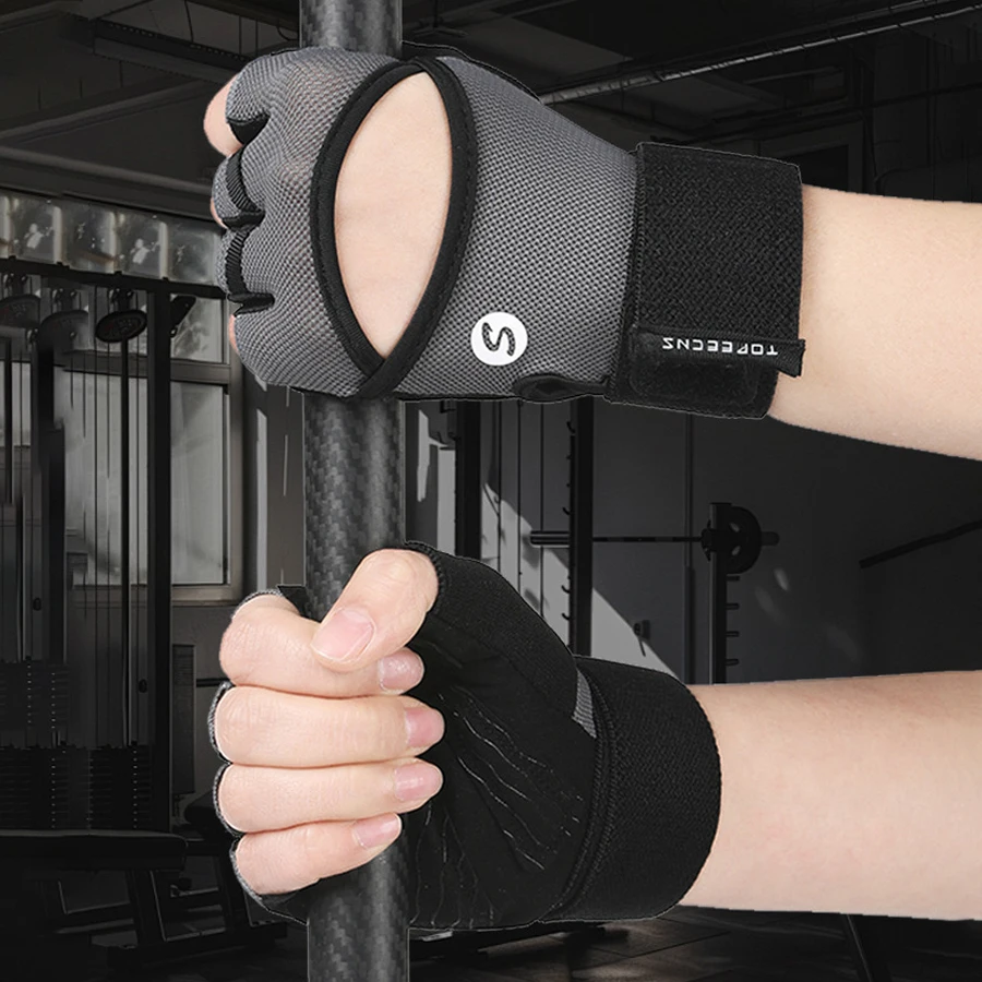 Luvas de treino para homens e mulheres, luvas acolchoadas para levantamento de peso com faixas de pulso, suporte para proteção total da palma da mão para academia