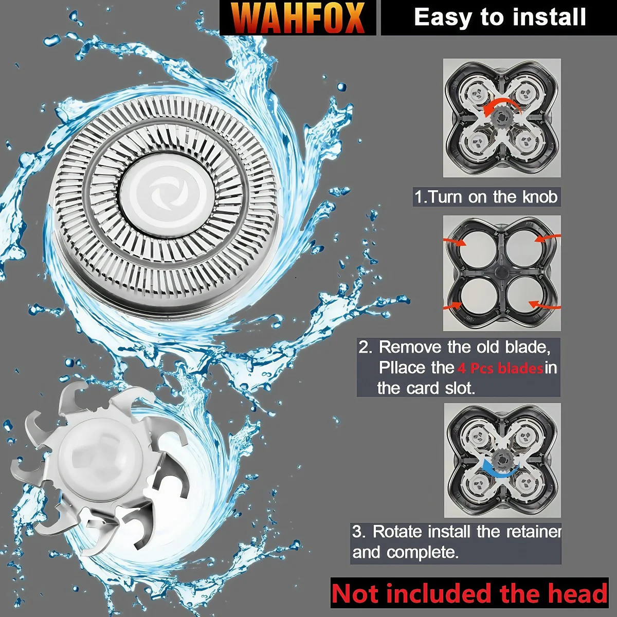 WAHFOX 4 قطعة شفرات استبدال ماكينة الحلاقة لجمجمة بيتبول كارفر برو 4 شفرة بديلة لرأس ماكينة الحلاقة على شكل جمجمة