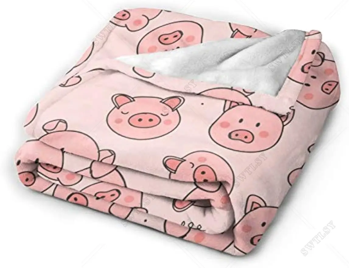 Cute Pigs Throw Blanket for Couch Cozy Flannel Bed Blanket Soft Lightweight Warm Decorative Blanket for Sofa, Travel